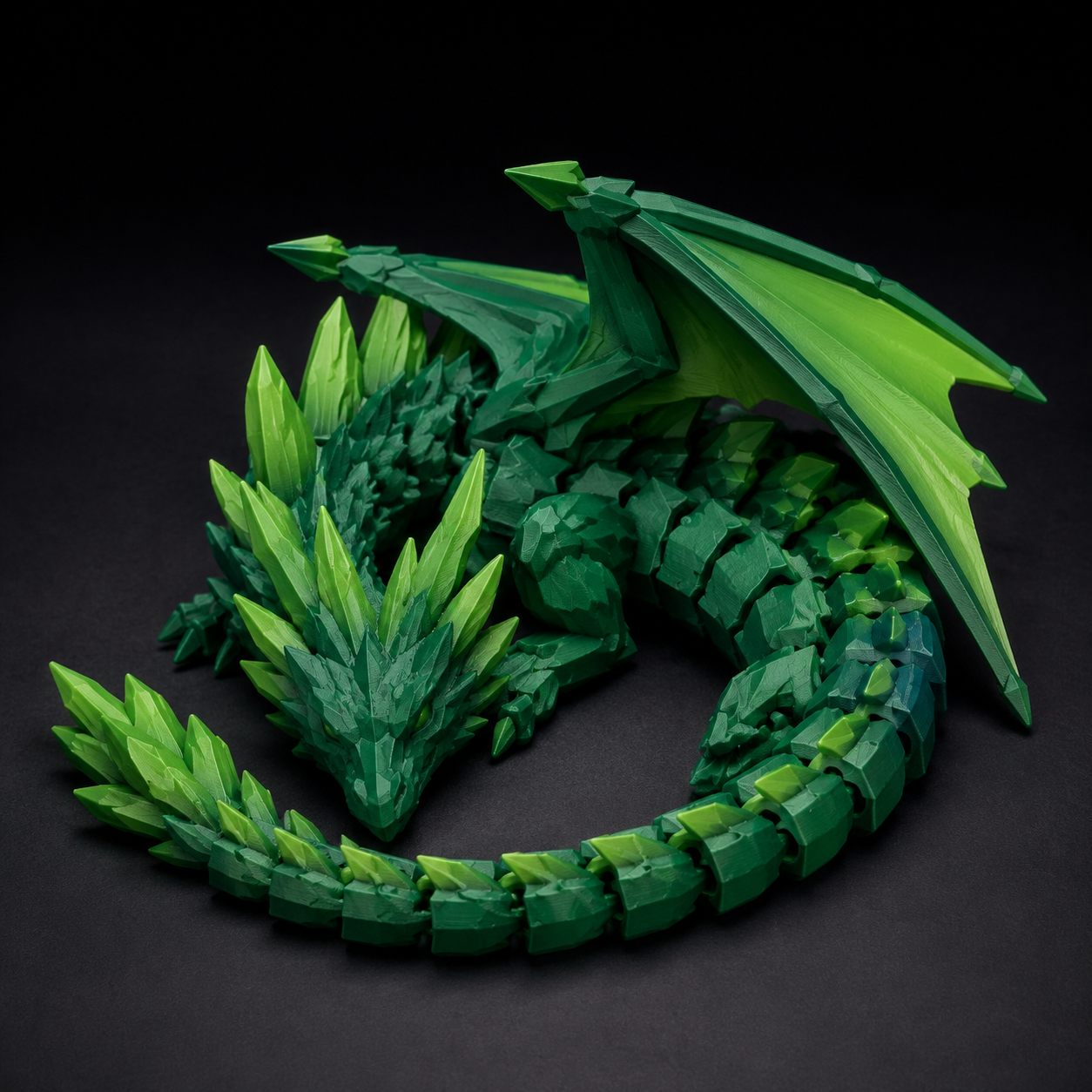Emerald articulated 3D printed crystal dragon